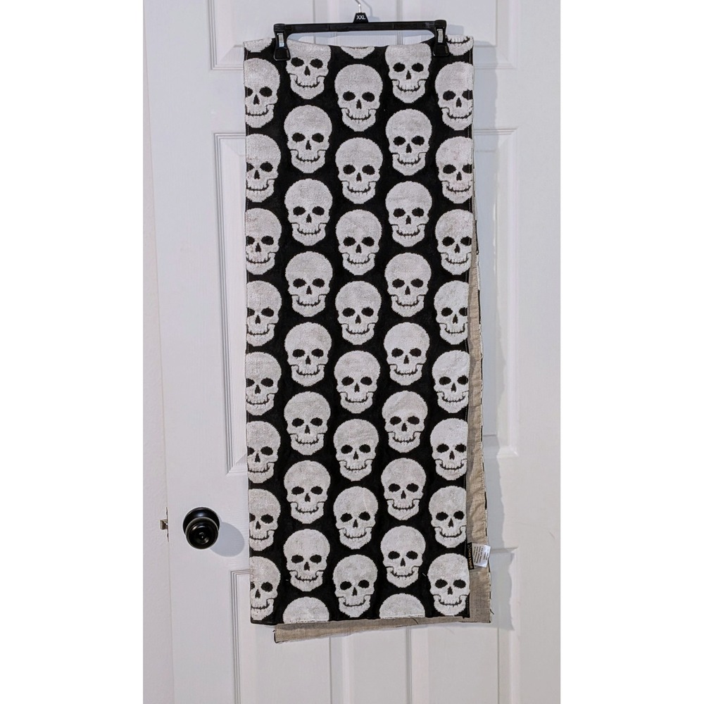 Soho‎ Studio Halloween Table Runner Black White Skull Spooky Decor 84X16 NWOT